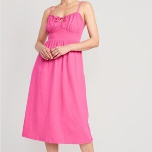 Old Navy Women's Fit & Flare Tie-Front Cami Midi Dress in Pink, Size M Tall